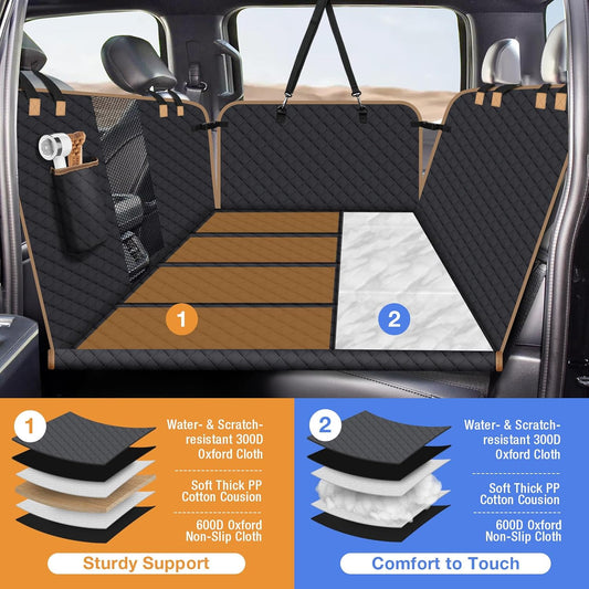 Dog Car Seat Cover for Back Seat, Dog Car Bed Cover with Strong Hard Bottom, Car Back Seat Extender Hammock for Car SUV Truck,4 Panels Black Large Size - Pawvie
