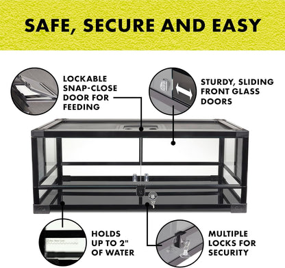 Zilla QuickBuild Reptile 20 Gallon Glass Terrarium Habitat with Swing Door For Geckos, Snakes, Lizards, Frogs, Turtles, and Tortoises, 30" x 12" x 12"