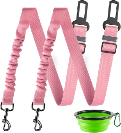 LivTee Dog Seat Belt for Car, Retractable Pet Safety Harness, Adjustable Nylon Dog Seatbelt Leash, Comfortable Dog Accessories for Vehicles (Light Pink-2PCS)