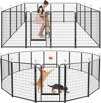 Dog Playpen Outdoor Extra Wide 16 Panels Heavy Duty Dog Fence 50" Height Anti-Rust with Doors Portable for RV Camping Yard, Total 42FT, 140 Sq.ft, Snowy Black