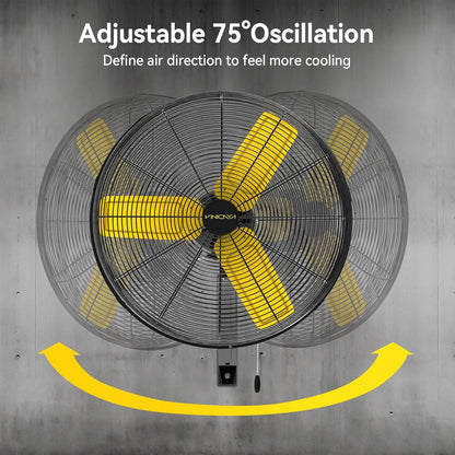 24 Inch Industrial Wall Fan Oscillating with 2 Pack, 7800 CFM Commercial Metal Wall Mount Fans with Poweful Motor, 3 Speed, Heavy Duty Indoor for Warehouse, Workshops, and Garage, UL Listed