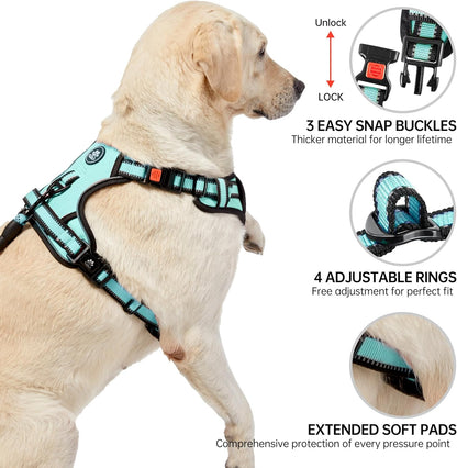 NESTROAD No Pull Dog Harness,Adjustable Oxford Dog Vest Harness with Leash,Reflective No-Choke Pet Harness with Easy Control Soft Handle for Large Dogs(Large,Turquoise)
