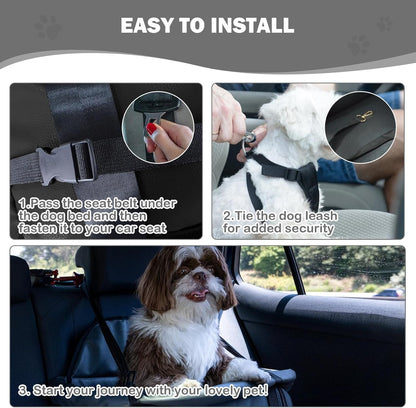 2 and 1 Center Console Dog Car Seat & Carrier for Small Dogs, Large Leather Dog Car Bed with Storage Pocket, Waterproof PVC Leather Seat Travel Bed for Front & Back Seat, Clip-On Safety Leash