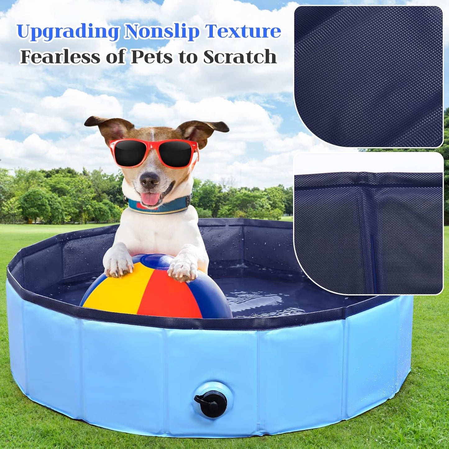 Foldable Dog Bath Swimming Pool Plastic Kiddie Pool Professional Tub Collapsible Grooming Bathtub for Pets Kids Baby and Toddler, 39.5 x 12 Inches Blue