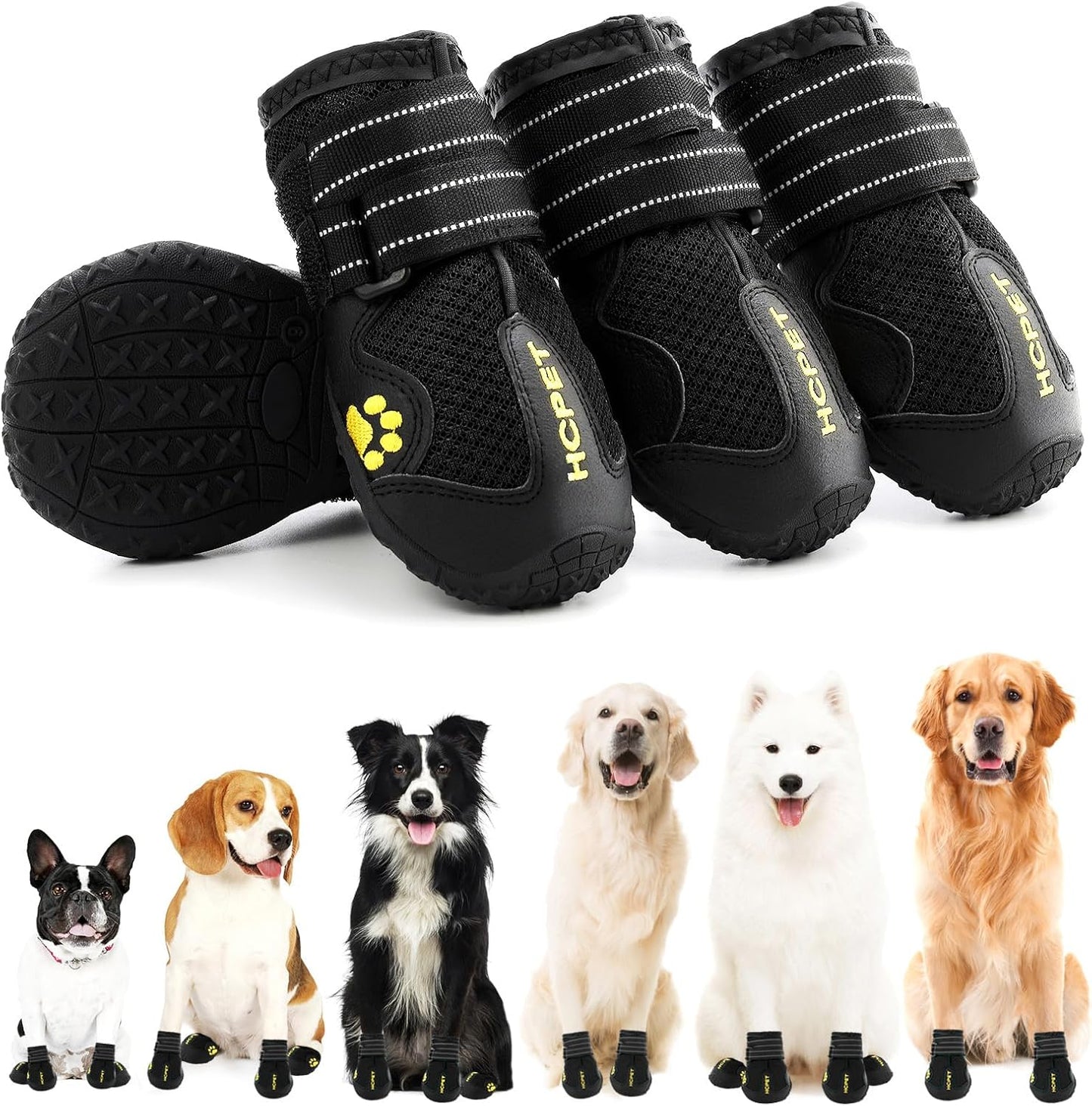 Hcpet Dog Shoes, Dog Boots for Large Dogs, Waterproof Dog Booties Paw Protector for Summer Hot Pavement, Winter Snowy Day, Outdoor Walking, Indoor Hardfloors Anti Slip Sole Black Size 7