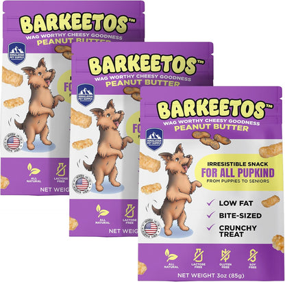 Barkeetos Dog Treats – Crunchy and Cheesy Pet Snacks Made with Real Himalayan Cheese & Peanut Butter, Gluten-Free, Grain-Free, Lactose-Free, Natural Dog Food for All Breeds and Sizes – 3-Pack
