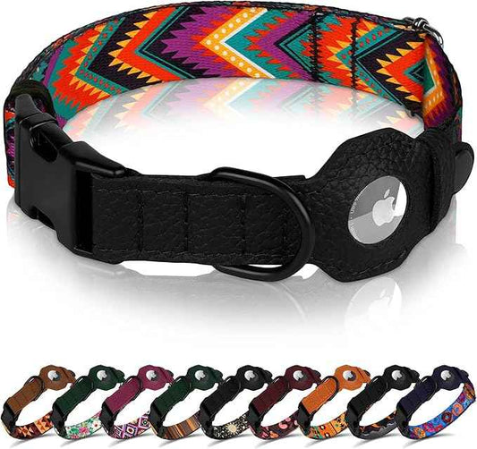 AirTag Dog Collar with Metal Buckle - Printed Nylon Soft Leather Dog Collar with Apple AirTag Holder - Secure Tracking GPS Pet Collars for Girl Boy Small Large Dogs (XS, 9"-12" Neck Fit, Arrows)