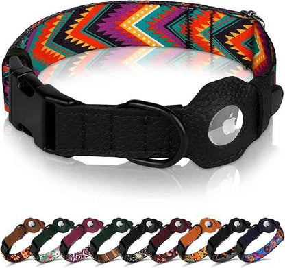 AirTag Dog Collar with Metal Buckle - Printed Nylon Soft Leather Dog Collar with Apple AirTag Holder - Secure Tracking GPS Pet Collars for Girl Boy Small Large Dogs (S, 12"-15" Neck Fit, Arrows)