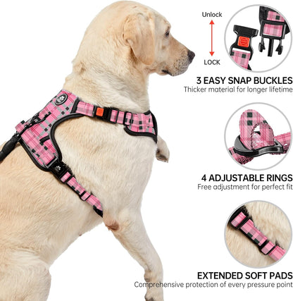 NESTROAD No Pull Dog Harness with Leash, Reflective No Choke Pet Vest Harness,Adjustable Soft Padded Dog Harness with Easy Control Handle for Small Dogs(Checkered Pink,Small)