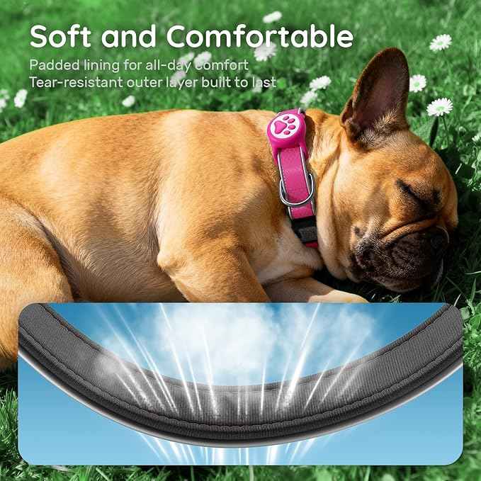Airtag Dog Collar, IPX8 Waterproof Air Tag Dog Collar Holder | Reflective Ultra-Durable | Soft Padded | Safety Locking Buckle | Fit Miedium Dogs (Rose Red M(12.6"-19.6"))