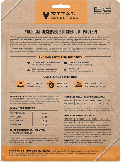 Vital Essentials Freeze-Dried Raw Pork Meal or Mixer Cat Food Crunchy Nibs, 8 oz