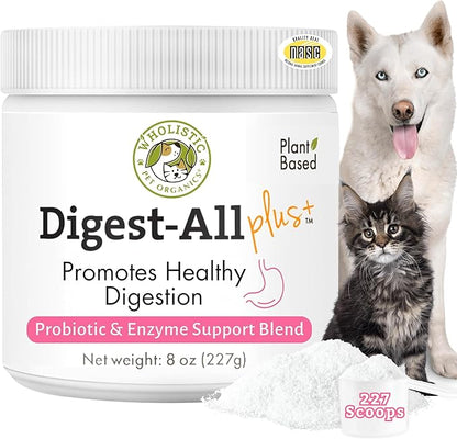 Wholistic Pet Organics Probiotics for Dogs with Digestive Enzymes & Prebiotic Fiber - 8 Oz - Daily Cat & Dog Probiotics for Digestive Health, Anti Diarrhea & Gut Support - Cat Probiotic - 227 Scoops