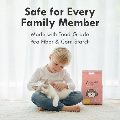 Lady N Tofu Cat Litter, Strong Clumping Ultra Absorbent Natural Litter, Dust-Free Low Tracking Cat Litter Pellets, Enviro-probiotic and Activated Carbon for Odor Control 18lb (Boba Tea+ Unscent)