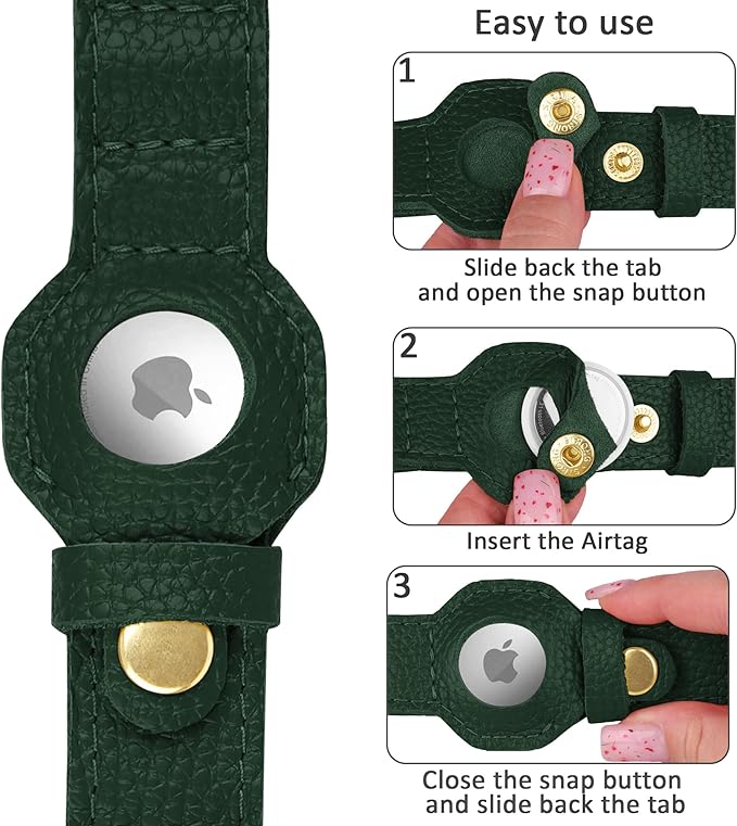 Leather Airtag Dog Collar - Soft Tracking Dog Collar with Apple AirTag Holder and Metal Buckle - Safety GPS Pet Collars for Small Medium Large Dogs Puppy Pink Red (Green, M, 14"-18" Neck Fit)