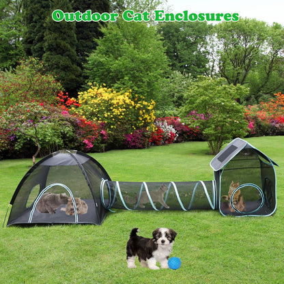 YUEPET Large Outdoor Cat Enclosures, 4 in 1 Portable Cats Tent with Cat Tunnels, Outside Kitten Playpen Tents DIY in Multiple Ways for Cats and Small Animals
