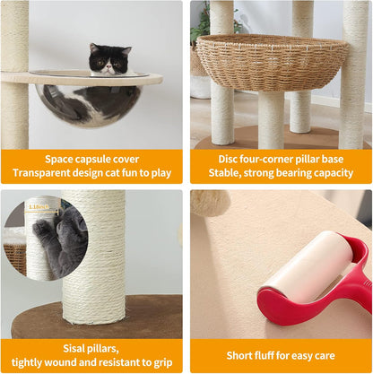 Modern Cat Tree Tower for Large Cats, Real Natural Sisal Luxury Cat Condo, Manual Hand Woven Wood Cat Tower, Indoor Cat Scratching Tree, New Cat Condo Lover Gift