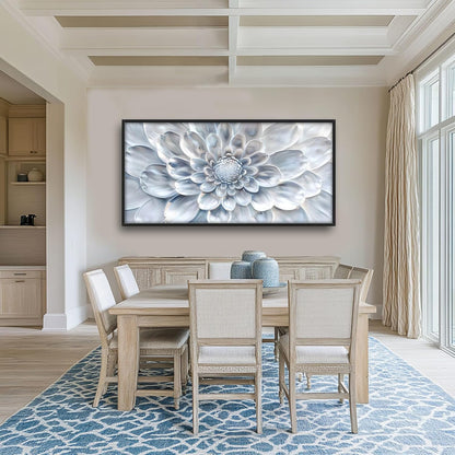 Abstract Flower Large Wall Art White Silver Floral Pictures Wall Decor Neutral Canvas Print Painting Artwork for Bathroom Living Room Bedroom 60L" x 30W"