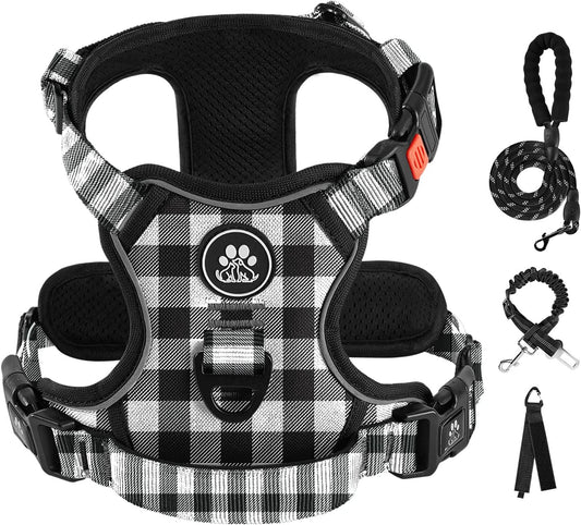 IVY&LANE No Pull Dog Harness with Leash Set, Reflective No Choke Pet Vest,Adjustable Oxford Dog Vest Harness with Easy Control Handle for Small Dogs (Checkered Black,S)