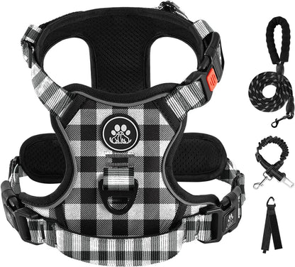 IVY&LANE No Pull Dog Harness with Leash Set, Reflective No Choke Pet Vest,Adjustable Oxford Dog Vest Harness with Easy Control Handle for Large Dogs (Checkered Black,XL)