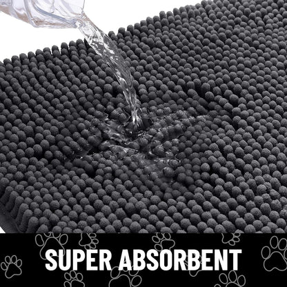 Smiry Dog Door Mat for Muddy Paws, Absorbent Dirt Trapper Non Slip Quick Dry Washable Chenille Mat for Mud Dogs, Entry Rug for Indoor and Outdoor (71x46 Inches, Dark Grey and White)