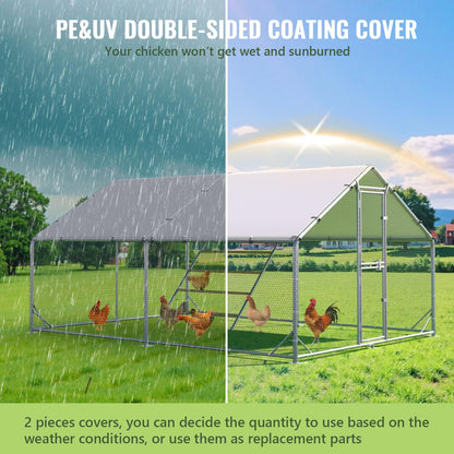 Large Metal Chicken Coop, 10x13x6.5FT Chicken Runs for Yard with Cover