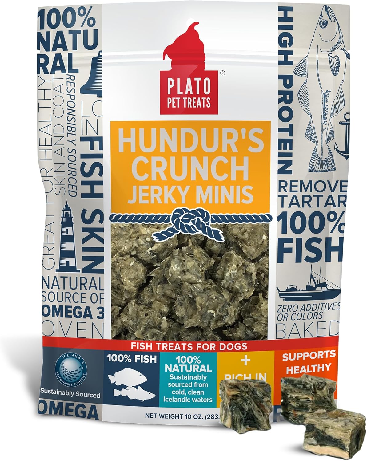 PLATO Hundur's Crunch Jerky Minis 10oz, Natural (859554001397)
