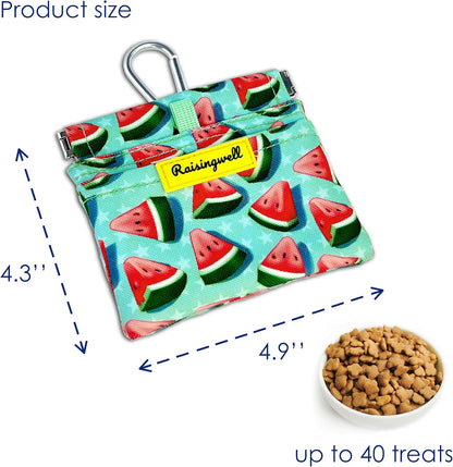 Dog Treat Pouch,Cotton Pocket Sized Training Holder, Hand Free Walking Funny Bag with Carabiner, Self-Closing Pet Feed Snack Reward, Behavior Aids for Puppy Travel or Outdoor Use（Watermelon）