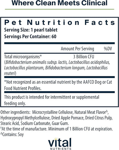 Vital Nutrients Pro Pets Probiotics for Dogs and Cats | Dog Probiotics for Digestive Health, Gut Health, Occasional Diarrhea* | Tasty Meat Flavor | Non-GMO | Hyperbiotics | 60 Micro Tablets