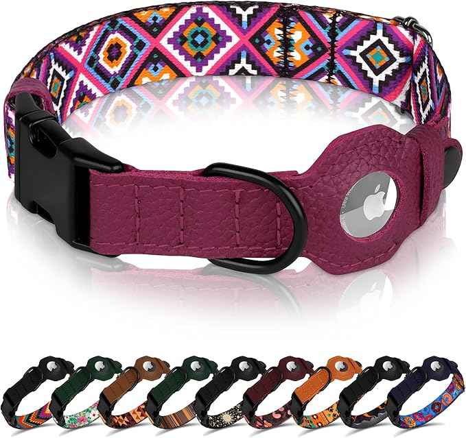 AirTag Dog Collar with Metal Buckle - Printed Nylon Soft Leather Dog Collar with Apple AirTag Holder - Secure Tracking GPS Pet Collars for Girl Boy Small Large Dogs (XL, 20"-25" Neck Fit, Aztec)
