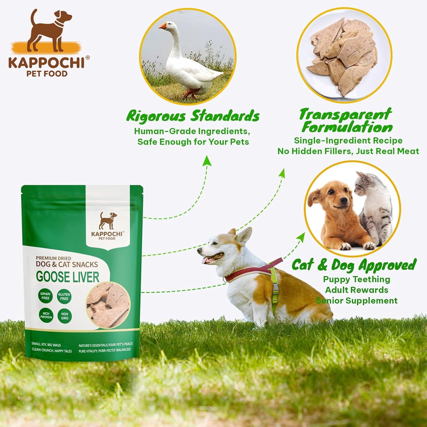 Freeze-Dried Goose Liver Dog Treats, 3.5oz(100.0g), 100% Single Ingredient, High Protein Training Treats, Natural & Raw, No Additives, Grain Free, Gluten Free