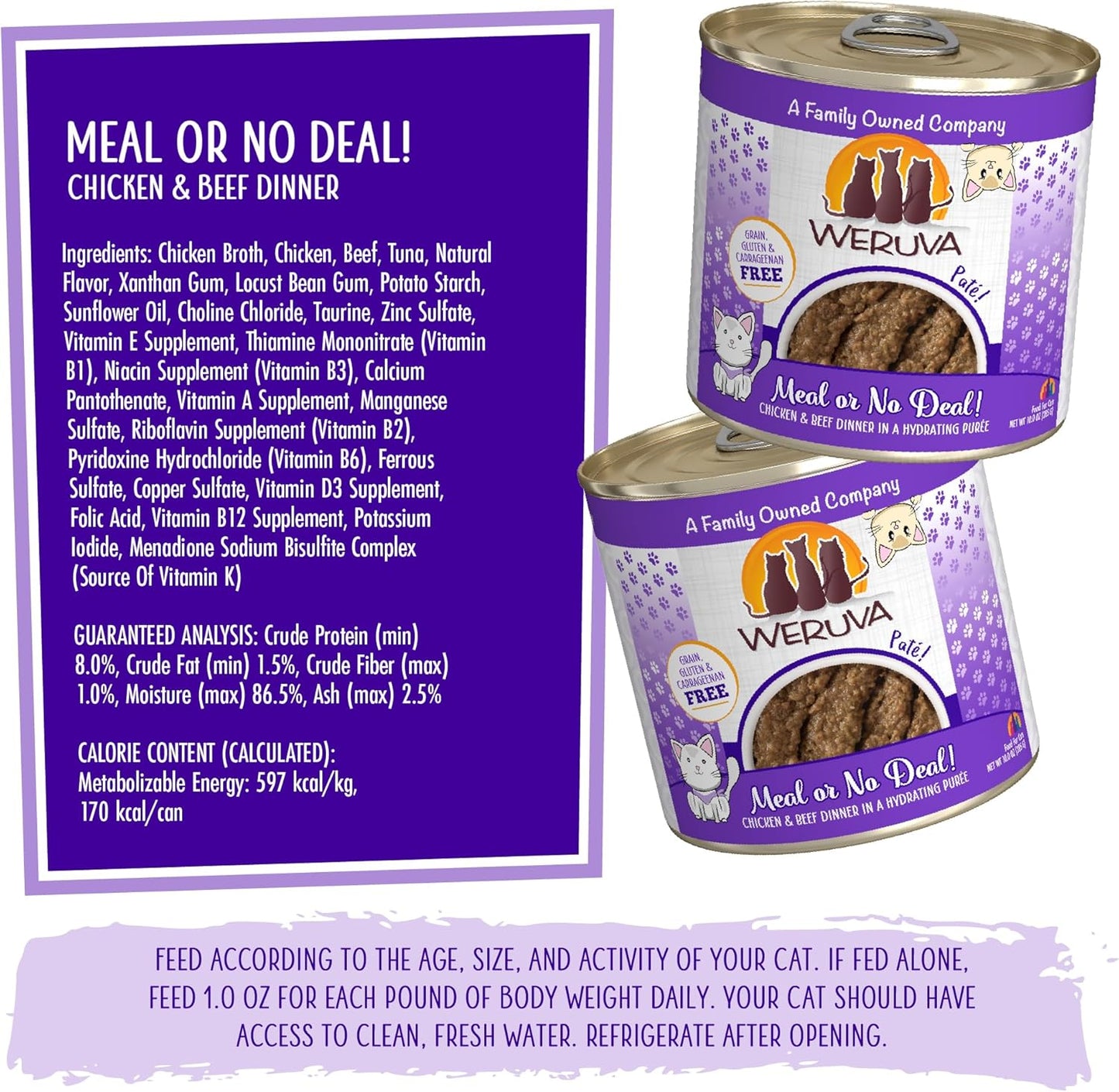 Weruva Wet Cat Food, Meal or No Deal with Chicken and Beef Pate, 10oz Can, Pack of 12