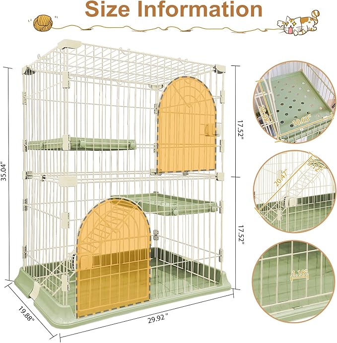 Cat Cage 2-Tier Indoor Cat Enclosure with Widen Bottom Buckle & Reinforced Locking Clamps DlY Cat Playpen for 1-2 Cats & Small Pets,31" Lx 20" W X 36" H (Green, Two-Tier36)