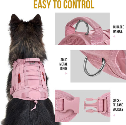 OneTigris Pink Dog Harness Leash Collar Set,Adjustable Dog Vest Harness for Walking Hiking Training(Medium)