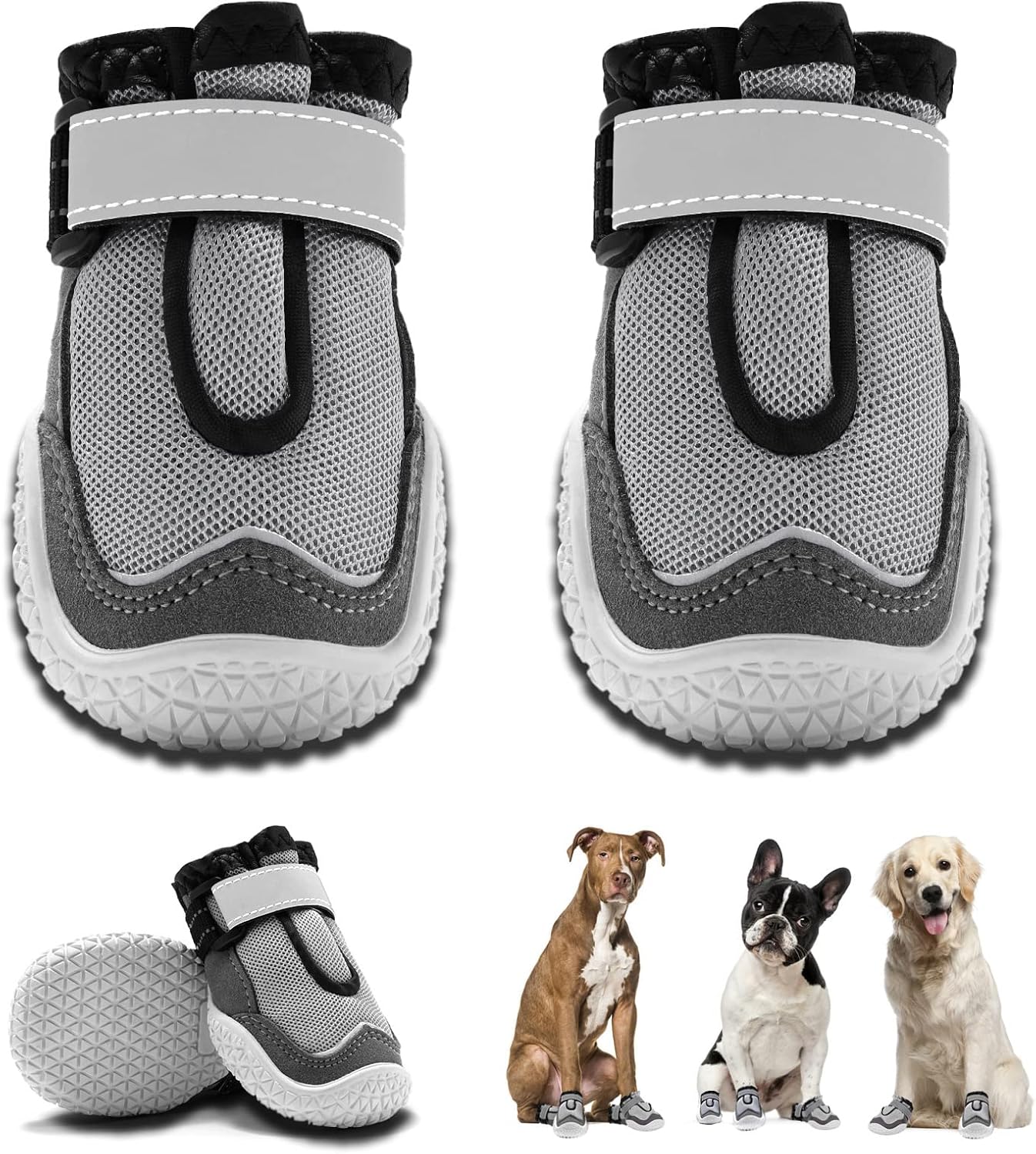 Hcpet Dog Boots for Large Dogs, Dog Shoes for Hot Pavement Winter Snow, Paw Protector Dog Booties Designed for Comfort and Breathability, Outdoor Booties for Small Medium Dogs for Hiking Grey Size 6