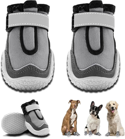 Hcpet Dog Boots for Large Dogs, Dog Shoes for Hot Pavement Winter Snow, Paw Protector Dog Booties Designed for Comfort and Breathability, Outdoor Booties for Small Medium Dogs for Hiking Grey Size 7