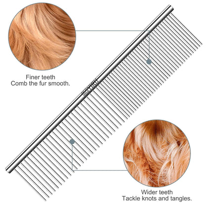 YIRU Dog Cat Grooming Combs,Large Steel Comb for Knots,Mats & Loose Hair Removal,Professional Grooming Comb for Dogs Cats