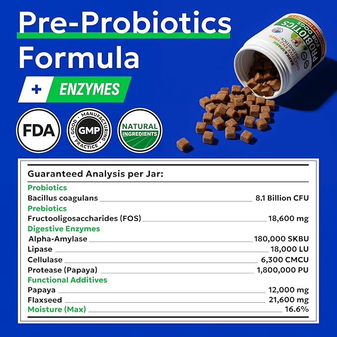 Bark&Spark Dog Probiotics & Digestive Enzymes (Gut Health) Allergy & Itchy Skin - Pet Diarrhea Gas Treatment Upset Stomach Relief Pill, Digestion Health Tummy Treat (180Ct Bacon)