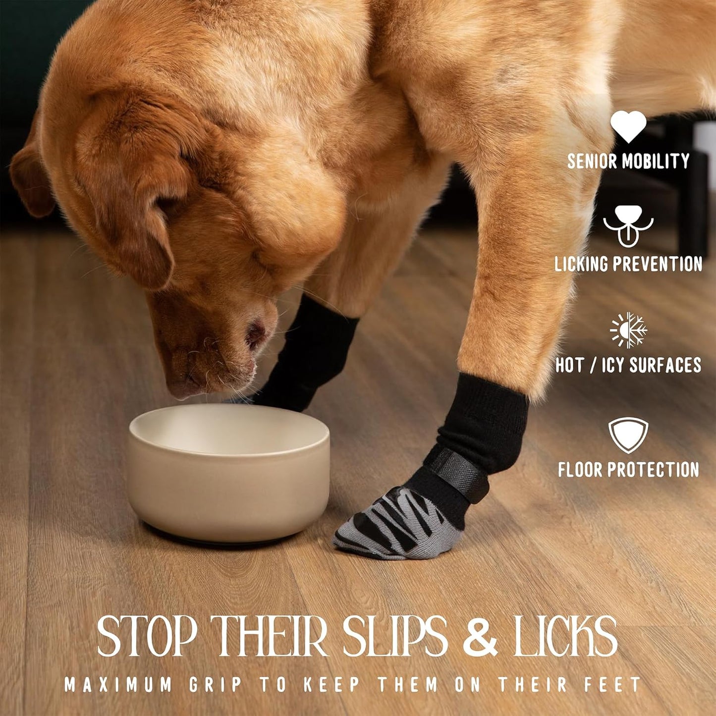 DOK TigerToes Premium Non-Slip Dog Socks for Hardwood Floors - Extra-Thick Grip That Works Even When Twisted - Prevents Licking, Slipping, and Great for Dog Paw Protection (XXXL)