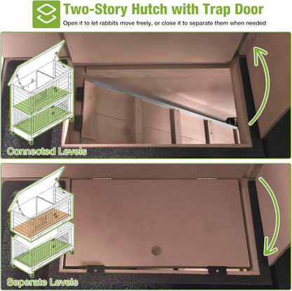 GUTINNEEN Rabbit Hutch Indoor Mobile Outdoor Bunny Cage with Openable Middle Door, Two Story Guinea Pig Cage with Wheels, 36" L x 17.7" W x 36.4" H