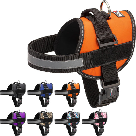Dogline Dog Harness, Reflective No-Pull Adjustable Vest with Handle for Walking, Training, Breathable, No - Choke Harness for Small, Medium or Large Dogs Room for Patches Girth 15 to 18 in Orange