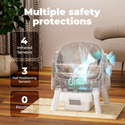 Automatic Litter Box, Open-Top Self Cleaing Litter Box with Safety Sensors and 10 L Waste Container, Suitable for Multiple Cats, White