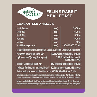 Nature's Logic Feline Chicken Meal Feast Cat Food - High-Protein Dry Food for Cats, 100% Natural Nutrition with Probiotics & Prebiotics - All Life Stages - Rabbit, 3.3lbs