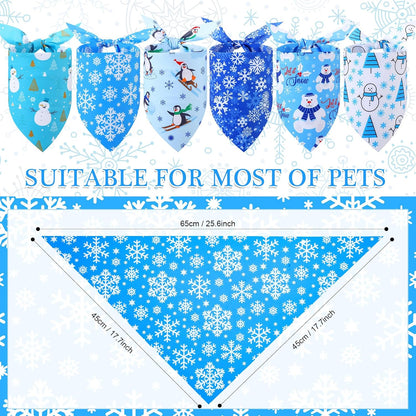 Abbylike 100 Pieces Winter Dog Bandanas Bulk Blue Snowflake Dog Bandanas for Pets Triangle Kerchief Scarf Bibs for Winter Pets Cats Party Costume Accessories