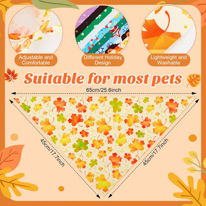 Weewooday 50 Pcs Holiday Dog Bandanas Bulk Dog Bandanas for Fall Autumn Halloween Christmas Soft Bibs Adjustable Triangle Bandana for Small Medium Large Costume (25.6 x 17.7 x 17.7 Inch)