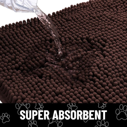 Smiry Dog Door Mat for Muddy Paws, Absorbent Dirt Trapper Non Slip Quick Dry Washable Chenille Mat for Mud Dogs, Entry Rug for Indoor and Outdoor (70x24 Inches, Brown and White)