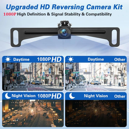 Kairiyard Backup Camera with 7 Inch Monitor, HD 1080P Reverse Rear View Camera Waterproof DIY Grid Lines No-Delay Wired License Plate Camera System for Truck Car SUV