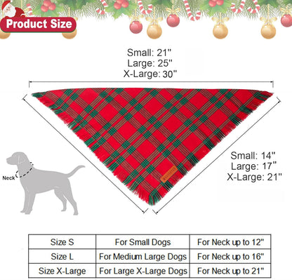 ADOGGYGO Christmas Dog Bandanas with Tassels, Red Green Plaid Pet Xmas Scarf Bib, Multiple Sizes, Christmas Bandana for Extra Large Dogs Pets (X-Large)