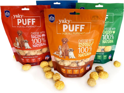 | yakyPUFF Himalayan Cheese Treats | Lactose Free | Gluten Free | Grain Free | USA MADE | For All Breeds | Peanut Butter Flavor Crispy Puffed Treat