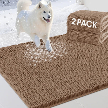 2 Pieces Muddy Door Mats for Dogs, Chenille Absorbent Pet Mats, Quick Dry, Trap Dirt Non Slip Heavy Indoor Doormat Soft Dog Bed Mat Front Inside Door Mat for Indoor Outdoor Entrance,Camel