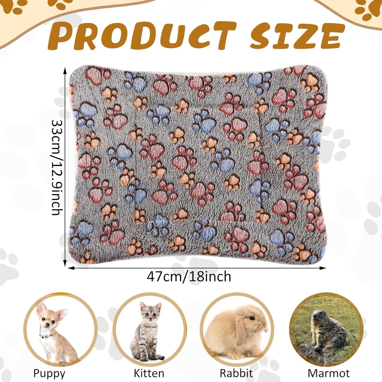 Tuanse 4 Pack Ultra Soft Dog Cat Bed Mat with Cute Prints Reversible Fleece Dog Crate Kennel Pad Cozy Washable Thickened Hamster Guinea Pig Pet Bed Mat for Small Animals(13 x 19 Inches,Gray)